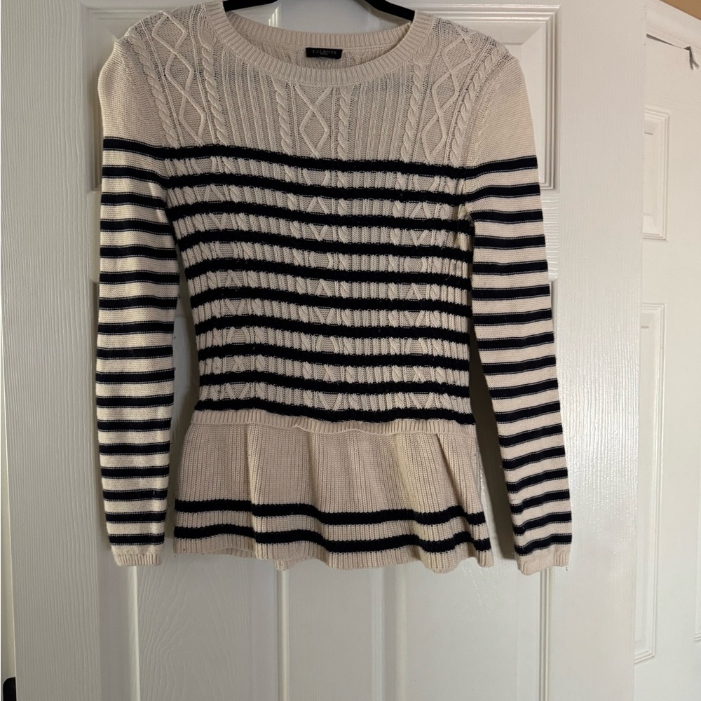 Talbots Cream and Black Striped Sweater